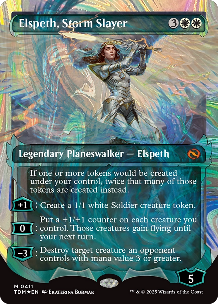 Elspeth, Storm Slayer (Showcase) (Halo Foil) (TDM-411) - [Tarkir: Dragonstorm]: (Showcase) (Borderless) Foil