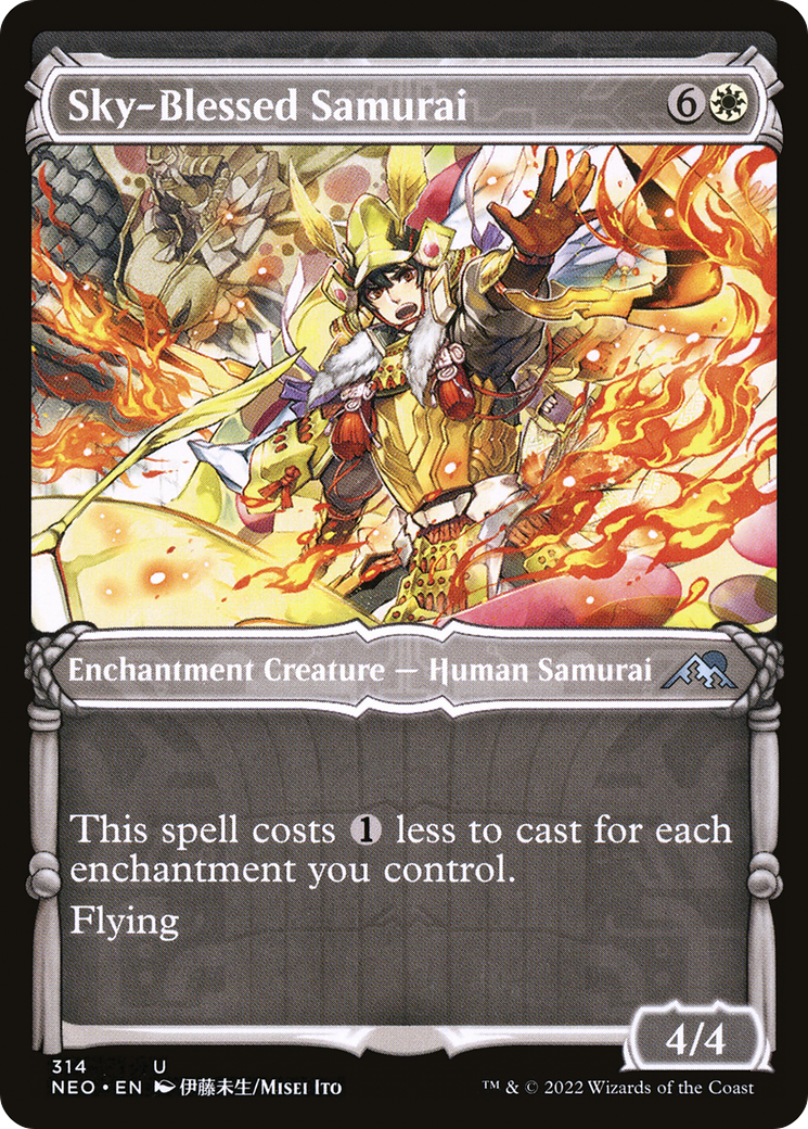 Sky-Blessed Samurai (NEO-314) - [Kamigawa: Neon Dynasty]: (Showcase) Foil