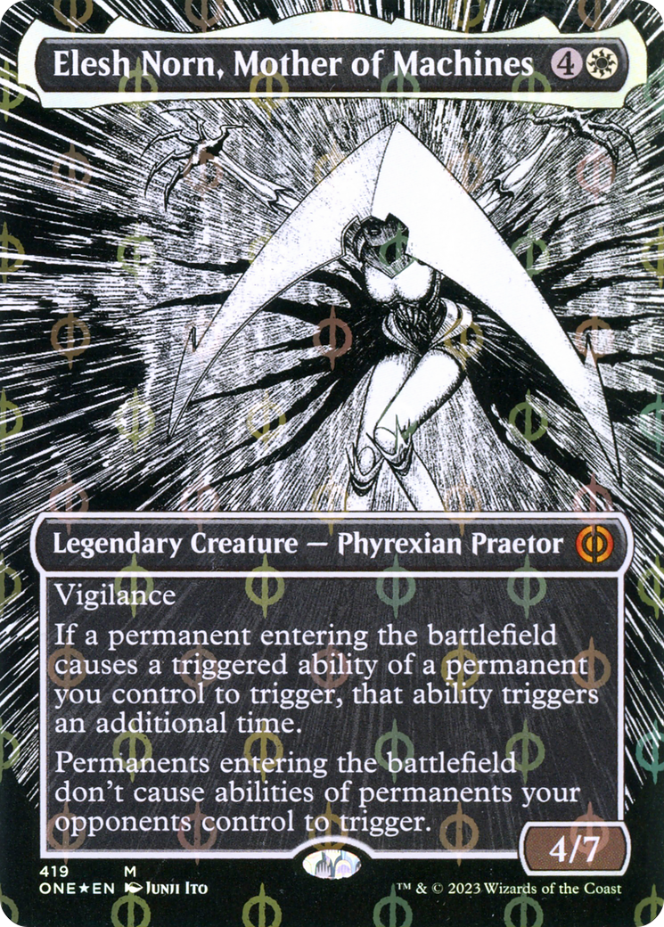 Elesh Norn, Mother of Machines (ONE-419) - [Phyrexia: All Will Be One]: (Showcase) (Borderless) Foil