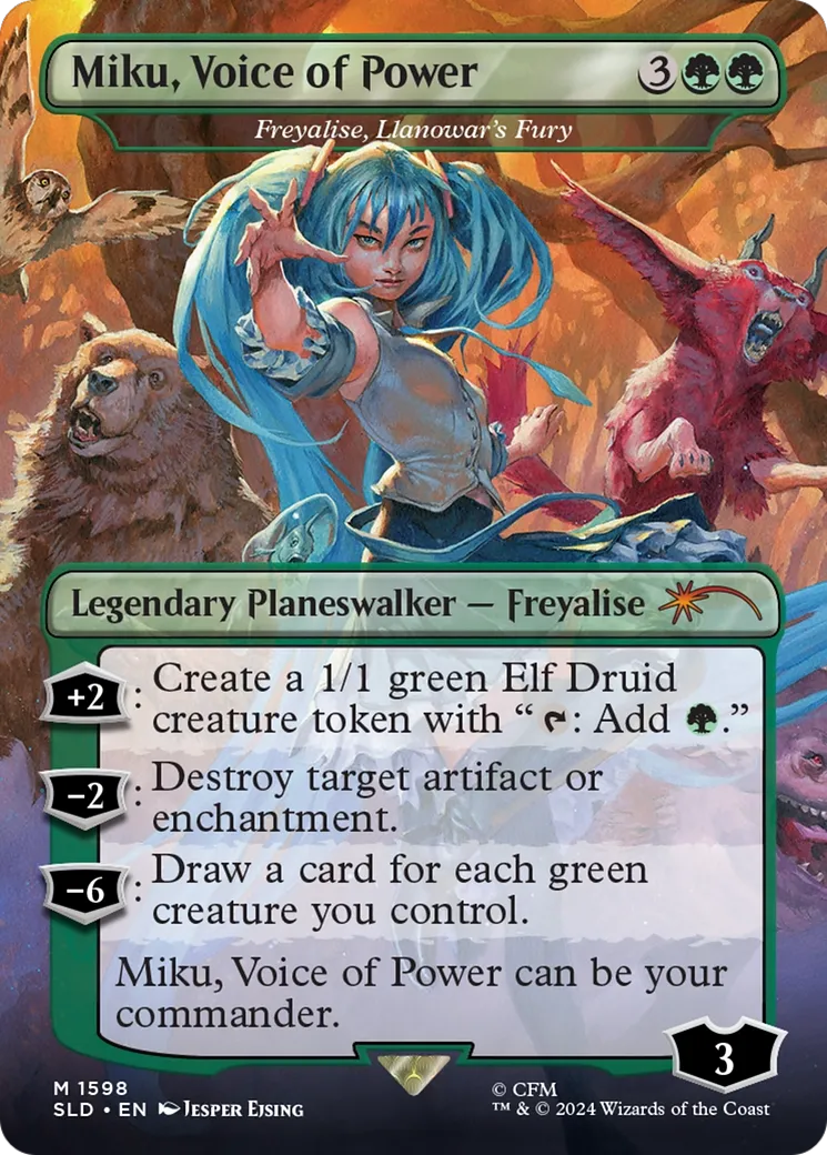 Freyalise, Llanowar's Fury (SLD-1598) - [Secret Lair Drop] / Miku, Voice of Power (Borderless) Foil