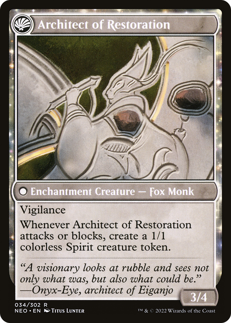 The Restoration of Eiganjo // Architect of Restoration (NEO-034) - [Kamigawa: Neon Dynasty]: (fandfc, enchantment) Foil