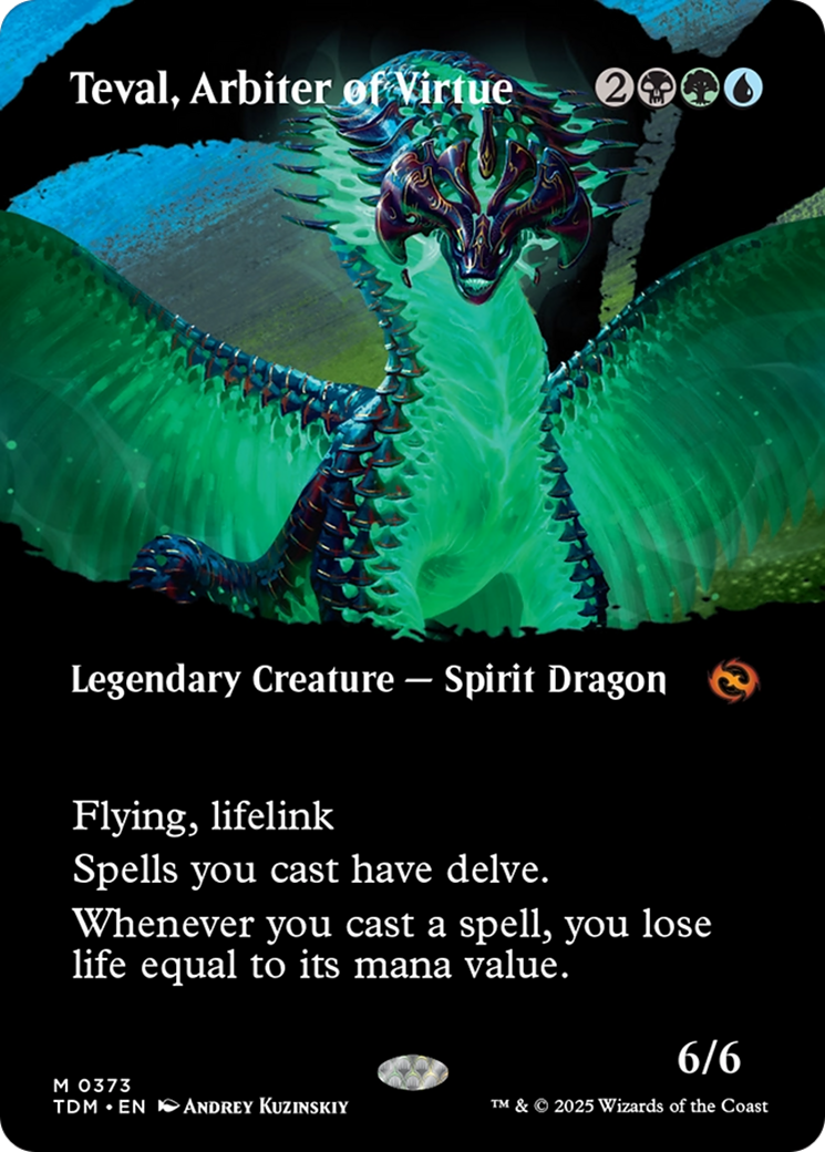 Teval, Arbiter of Virtue (Borderless) (TDM-373) - [Tarkir: Dragonstorm]: (Showcase) (Borderless) Foil