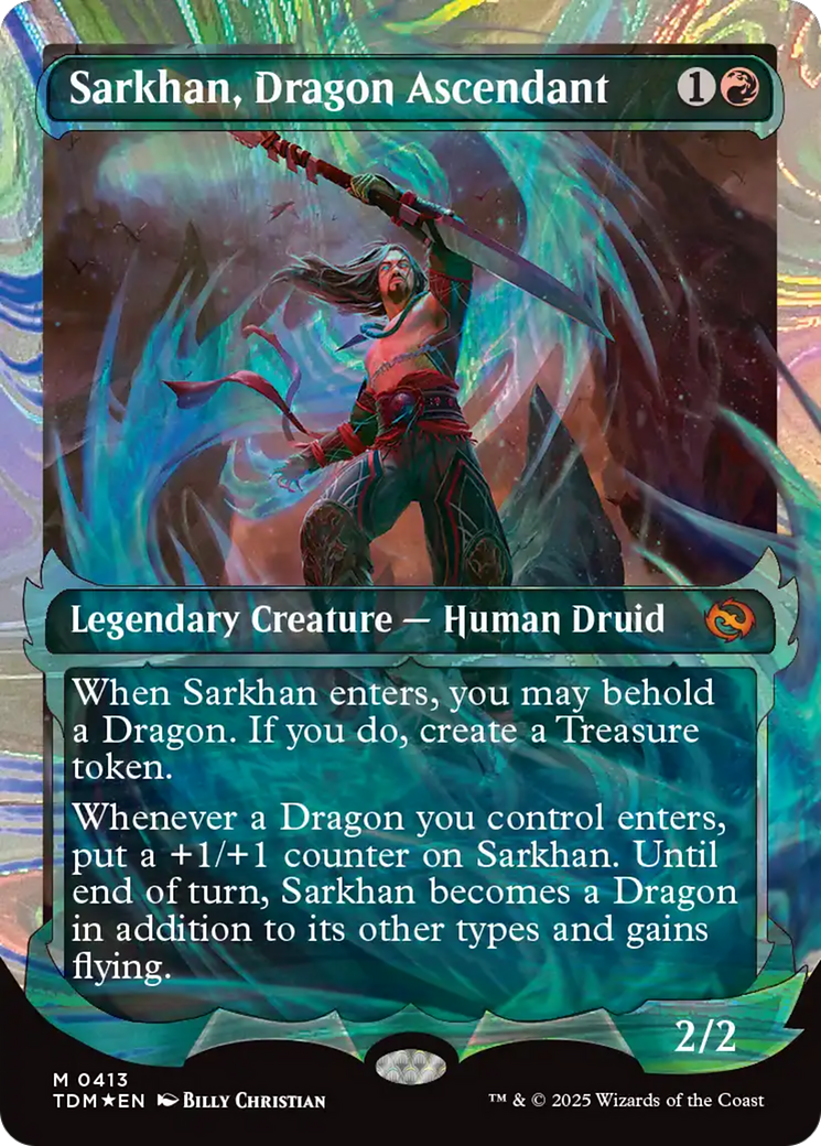 Sarkhan, Dragon Ascendant (0413) (Showcase) (Halo Foil) (TDM-413) - [Tarkir: Dragonstorm]: (Showcase) Foil