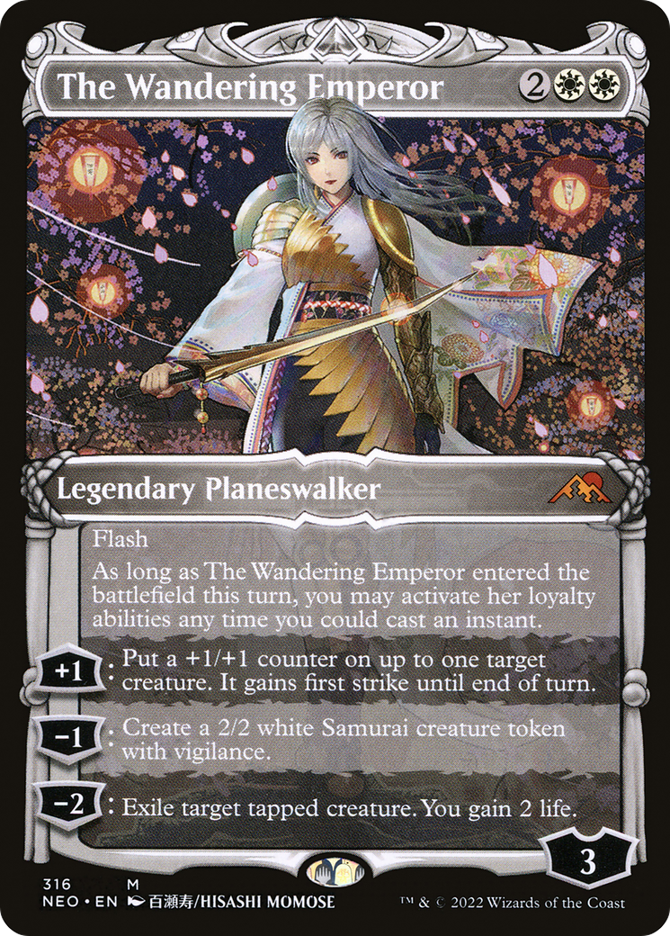 The Wandering Emperor (NEO-316) - [Kamigawa: Neon Dynasty]: (Showcase) Foil