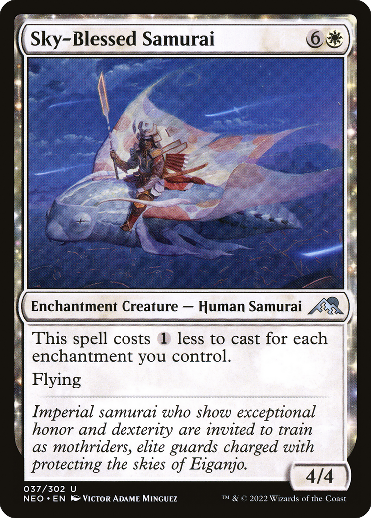 Sky-Blessed Samurai (NEO-037) - [Kamigawa: Neon Dynasty]: (enchantment)