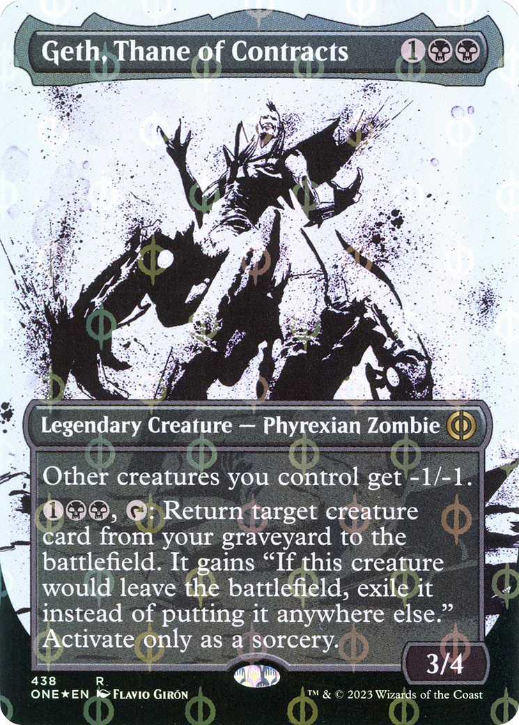 Geth, Thane of Contracts (ONE-438) - [Phyrexia: All Will Be One]: (Showcase) (Borderless) Foil
