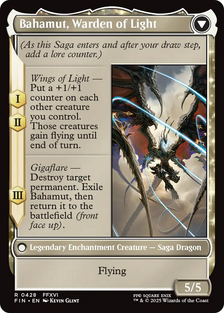 Dion, Bahamut's Dominant // Bahamut, Warden of Light (FIN-428) - [FINAL FANTASY]: (enchantment, Extended Art)