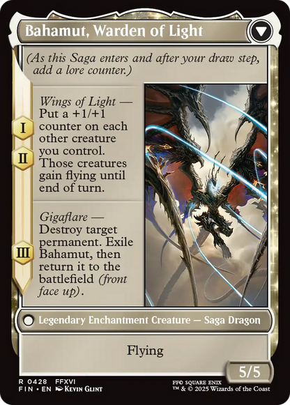 Dion, Bahamut's Dominant // Bahamut, Warden of Light (FIN-428) - [FINAL FANTASY]: (enchantment, Extended Art)