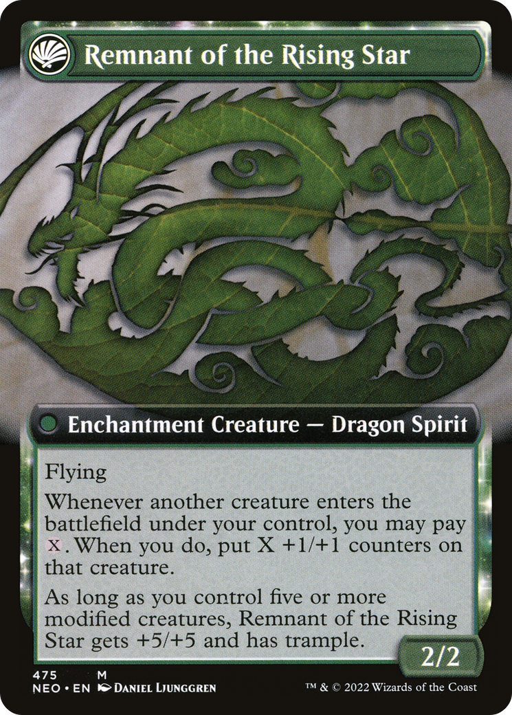 Jugan Defends the Temple // Remnant of the Rising Star (NEO-475) - [Kamigawa: Neon Dynasty]: (Extended Art, fandfc, enchantment) Foil
