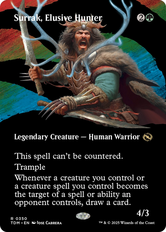 Surrak, Elusive Hunter (Borderless) (TDM-350) - [Tarkir: Dragonstorm]: (Showcase) (Borderless)