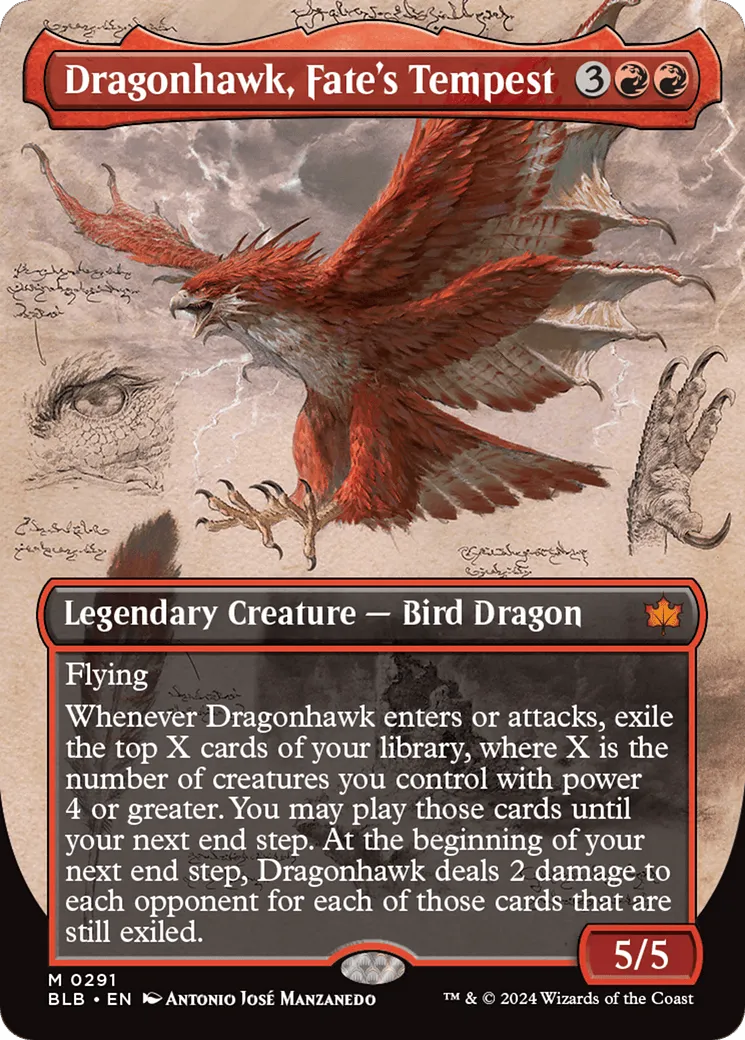 Dragonhawk, Fate's Tempest (BLB-291) - [Bloomburrow]: (Showcase) (Borderless) Foil - Emmett's ToyStop