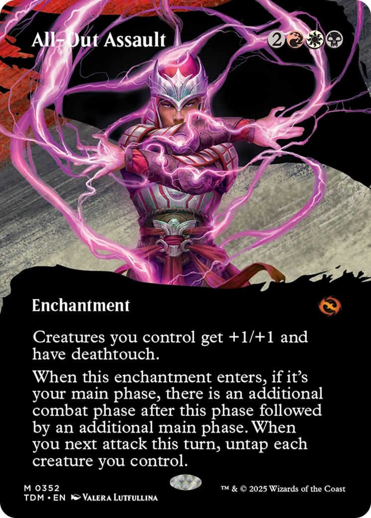 All-Out Assault (Borderless) (TDM-352) - [Tarkir: Dragonstorm]: (Showcase, enchantment) (Borderless)