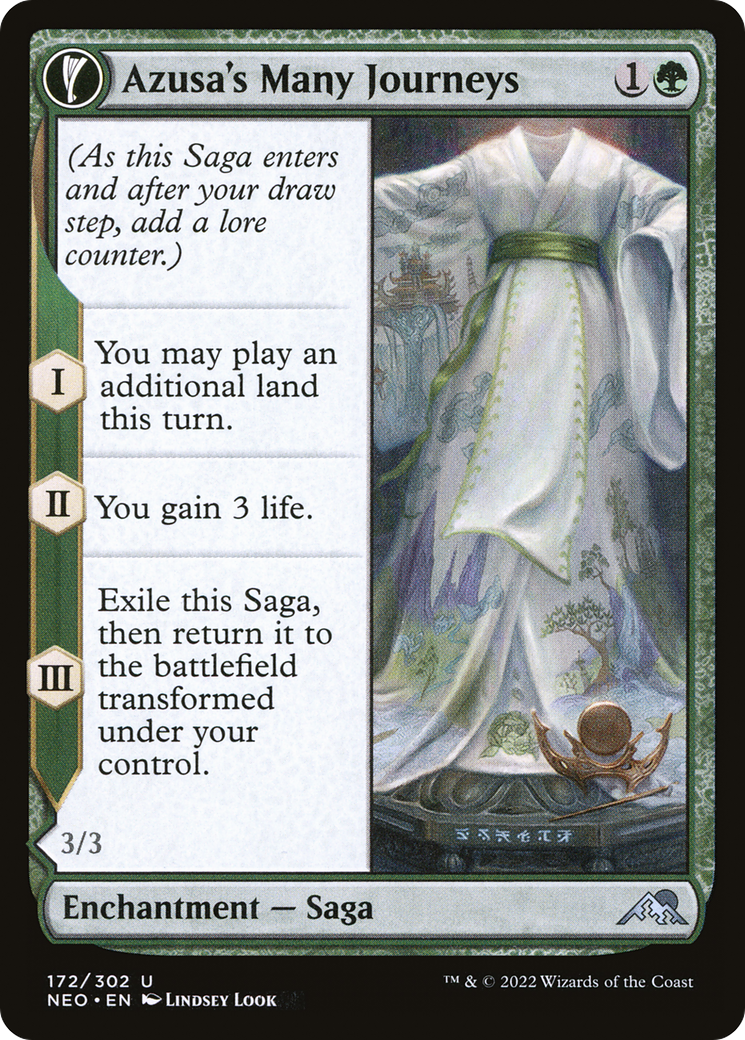 Azusa's Many Journeys // Likeness of the Seeker (NEO-172) - [Kamigawa: Neon Dynasty]: (fandfc, enchantment) Foil