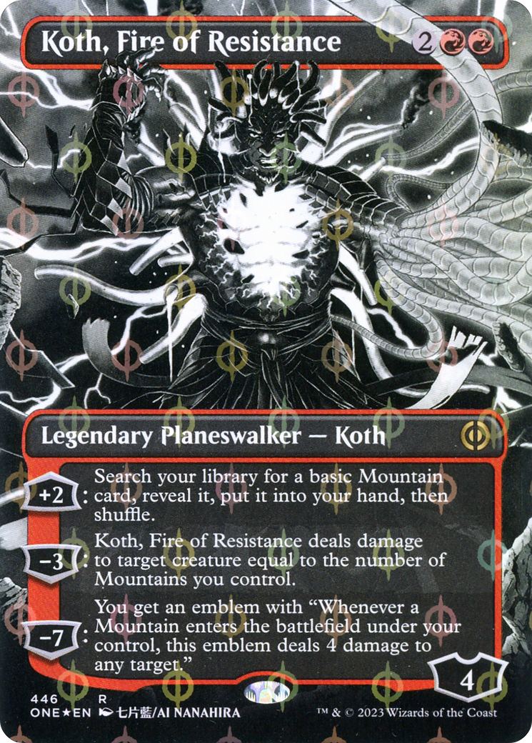 Koth, Fire of Resistance (ONE-446) - [Phyrexia: All Will Be One]: (Showcase) (Borderless) Foil