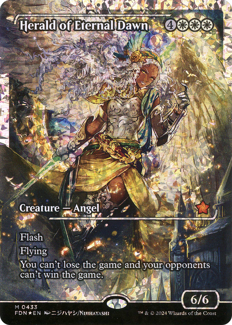 Herald of Eternal Dawn (FDN-433) - [Foundations]: (borderless, Showcase) Foil