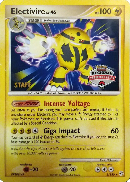 Electivire (003/130) (2008 Staff Regional Championships) [League & Championship Cards] - Emmett's ToyStop