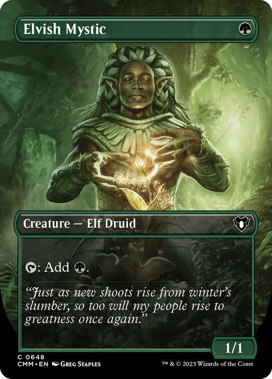 Elvish Mystic (Borderless Alternate Art) [Commander Masters] - Emmett's ToyStop