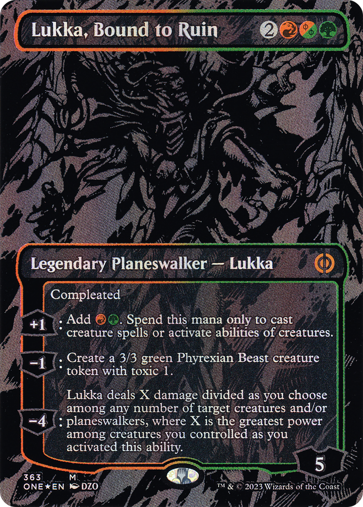 Lukka, Bound to Ruin (ONE-363) - [Phyrexia: All Will Be One] (Borderless) Foil