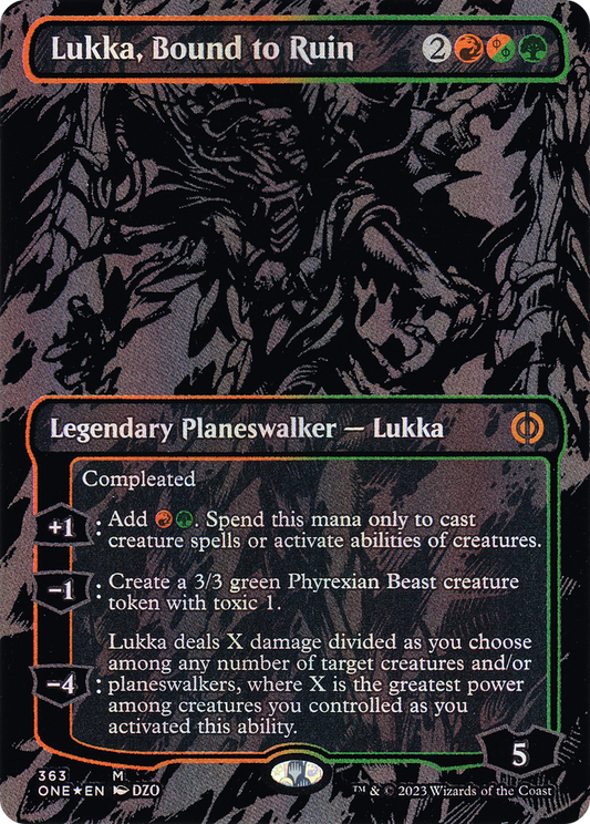 Lukka, Bound to Ruin (ONE-363) - [Phyrexia: All Will Be One] (Borderless) Foil