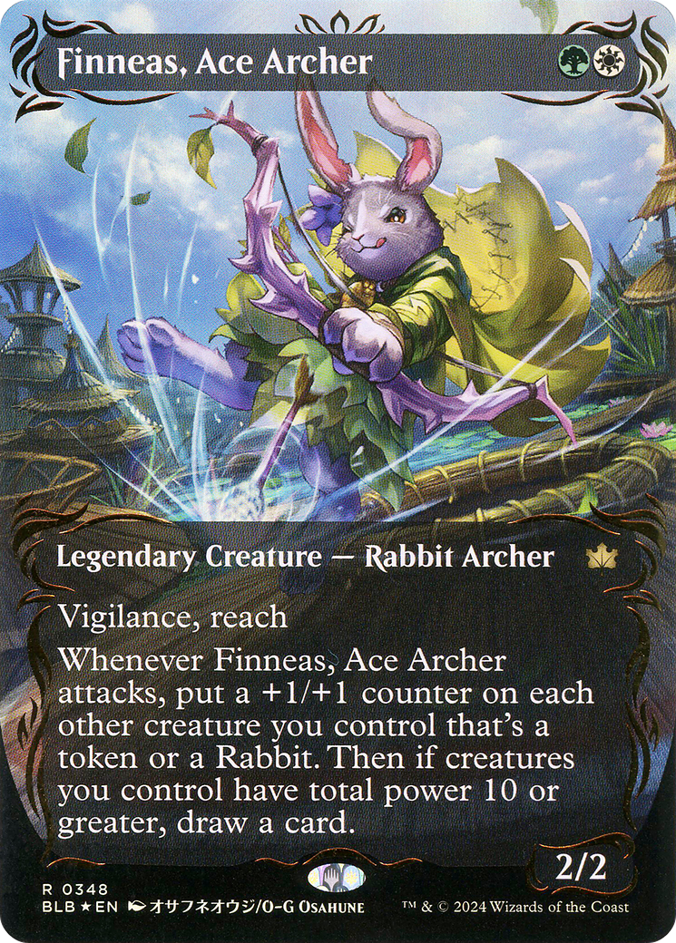 Finneas, Ace Archer (BLB-348) - [Bloomburrow]: (Showcase) (Borderless) Foil