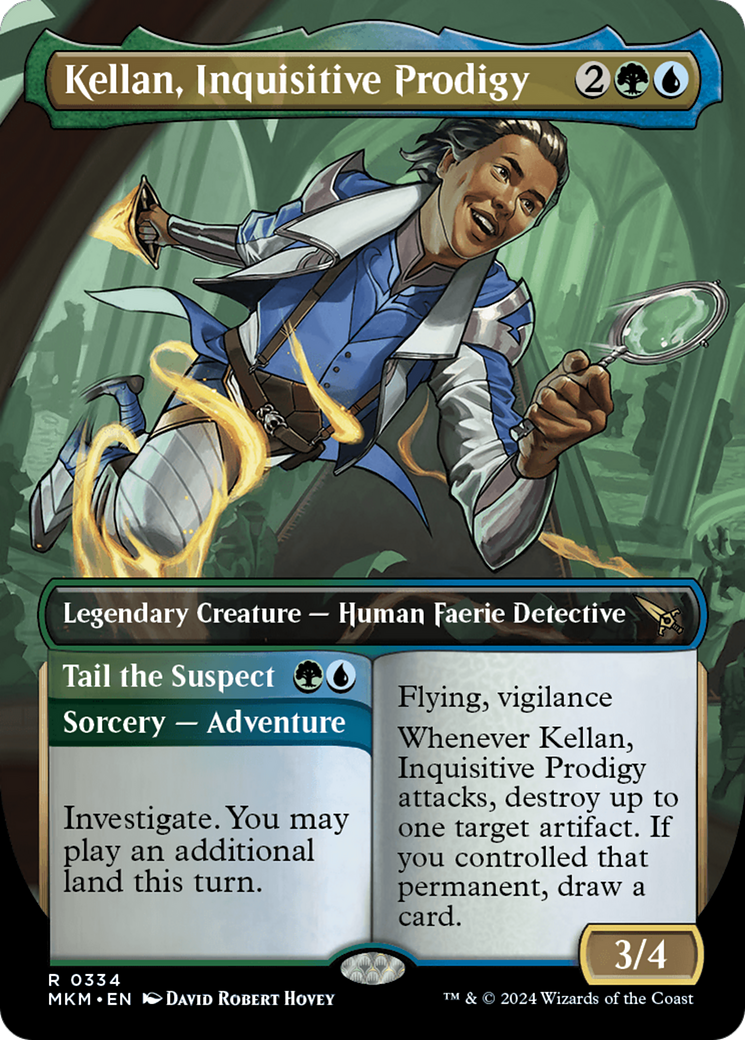 Kellan, Inquisitive Prodigy // Tail the Suspect (MKM-334) - [Murders at Karlov Manor] (Borderless) Foil