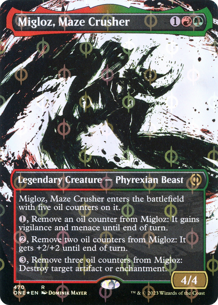 Migloz, Maze Crusher (ONE-470) - [Phyrexia: All Will Be One]: (Showcase) (Borderless) Foil