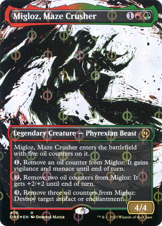 Migloz, Maze Crusher (ONE-470) - [Phyrexia: All Will Be One]: (Showcase) (Borderless) Foil