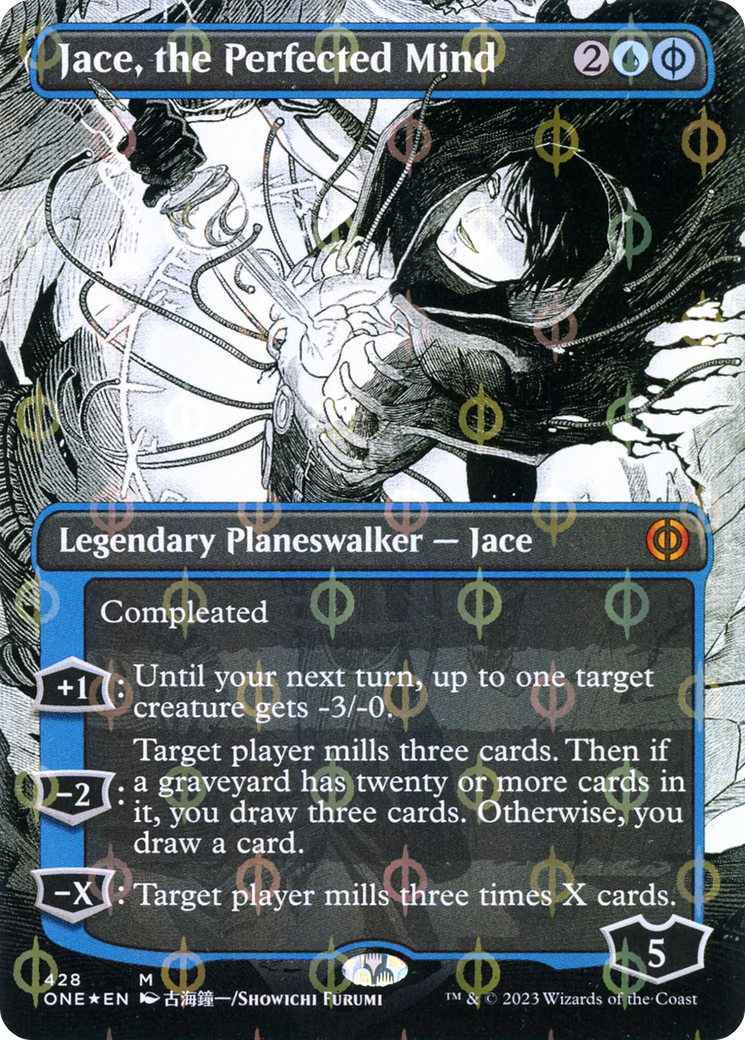 Jace, the Perfected Mind (ONE-428) - [Phyrexia: All Will Be One]: (Showcase) (Borderless) Foil