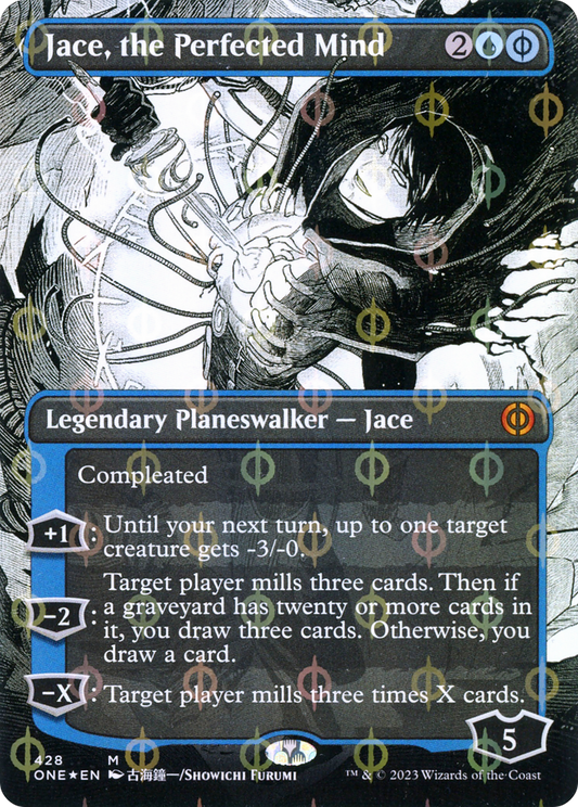 Jace, the Perfected Mind (ONE-428) - [Phyrexia: All Will Be One]: (Showcase) (Borderless) Foil