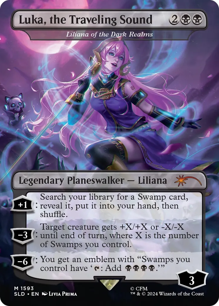 Liliana of the Dark Realms (SLD-1593) - [Secret Lair Drop] / Luka, the Traveling Sound (Borderless) Foil