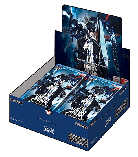 Collection of 'Union Arena' trading card booster packs with character illustration on a white background