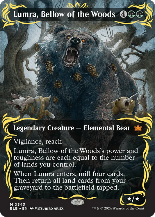 Lumra, Bellow of the Woods (BLB-343) - [Bloomburrow]: (Showcase) (Borderless) Foil - Emmett's ToyStop