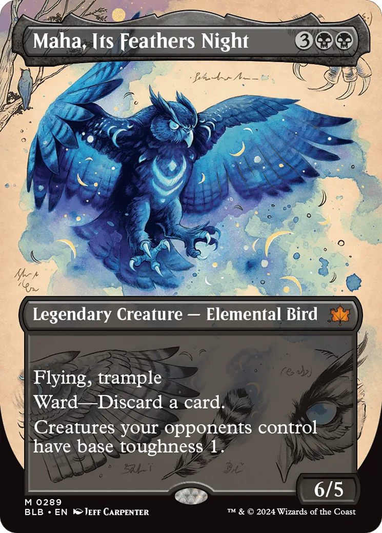 Maha, Its Feathers Night (BLB-289) - [Bloomburrow]: (Showcase) (Borderless) Foil - Emmett's ToyStop