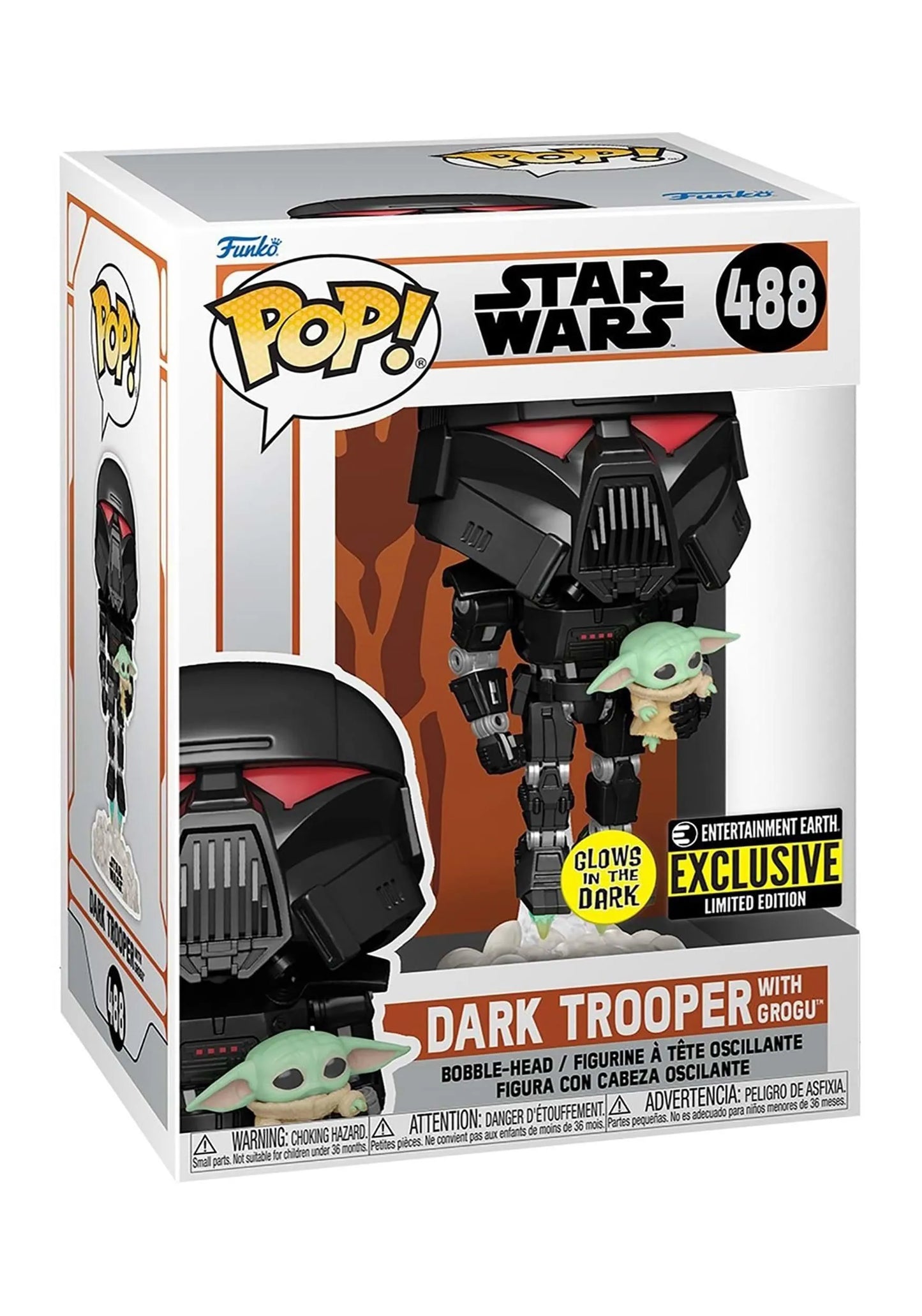 Star Wars: The Mandalorian Dark Trooper with Grogu Glow-in-the-Dark Pop! Vinyl Figure- Entertainment Earth Exclusive - Emmett's ToyStop