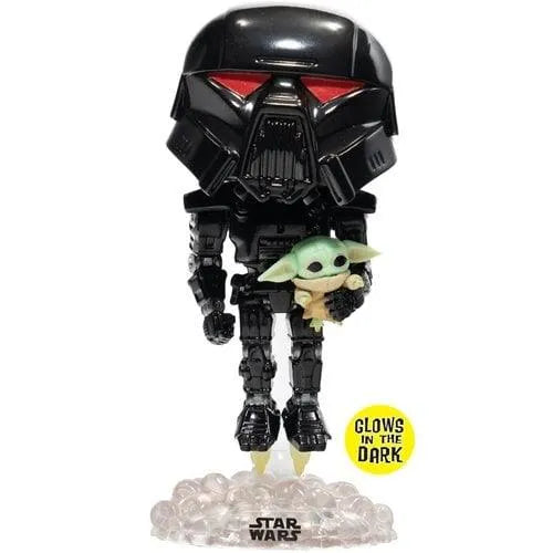 Star Wars: The Mandalorian Dark Trooper with Grogu Glow-in-the-Dark Pop! Vinyl Figure- Entertainment Earth Exclusive - Emmett's ToyStop