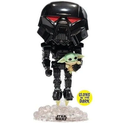 Star Wars: The Mandalorian Dark Trooper with Grogu Glow-in-the-Dark Pop! Vinyl Figure- Entertainment Earth Exclusive - Emmett's ToyStop