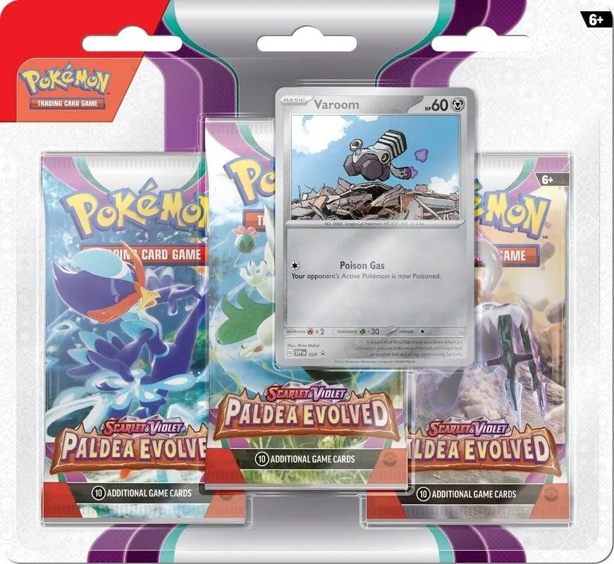 Scarlet & Violet: Paldea Evolved - 3-Pack Blisters (Varoom) - Emmett's ToyStop